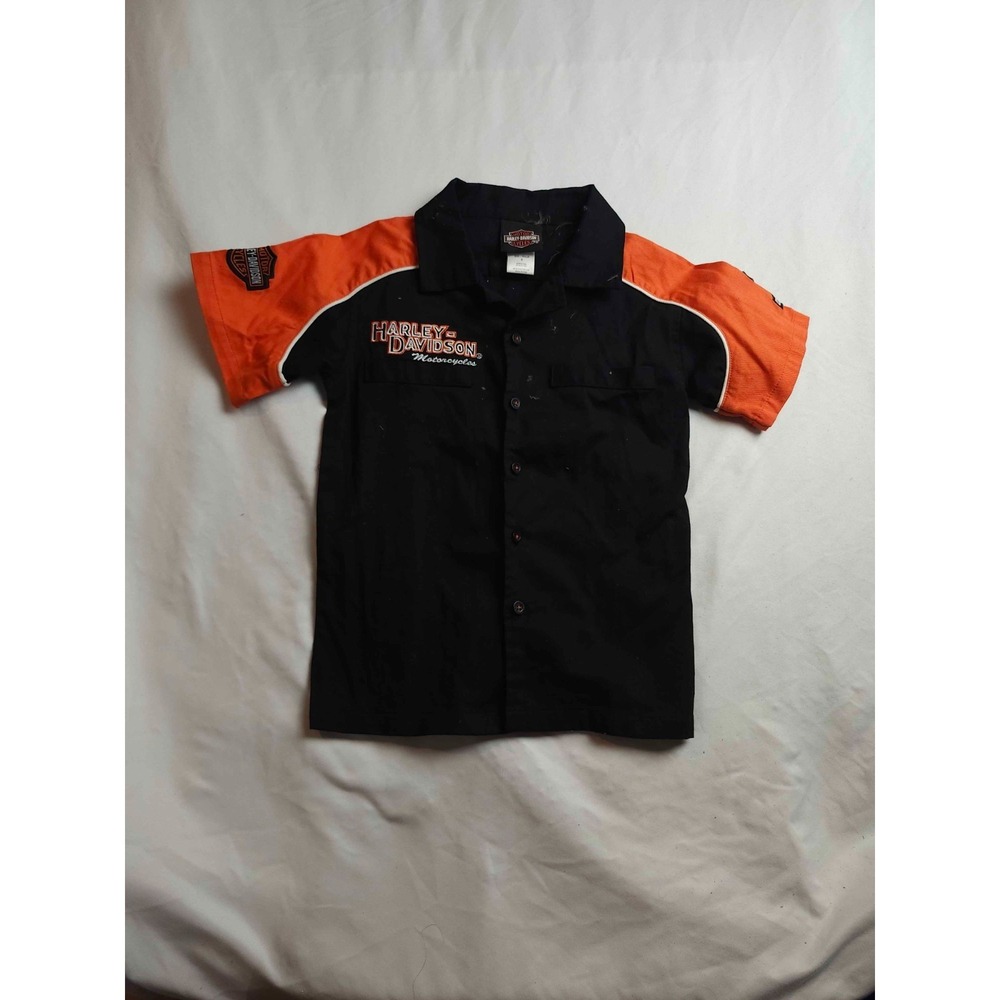 Harley-Davidson Button‎ Down Shirt Boys Size 6 Black Woven Motorcycle Biker